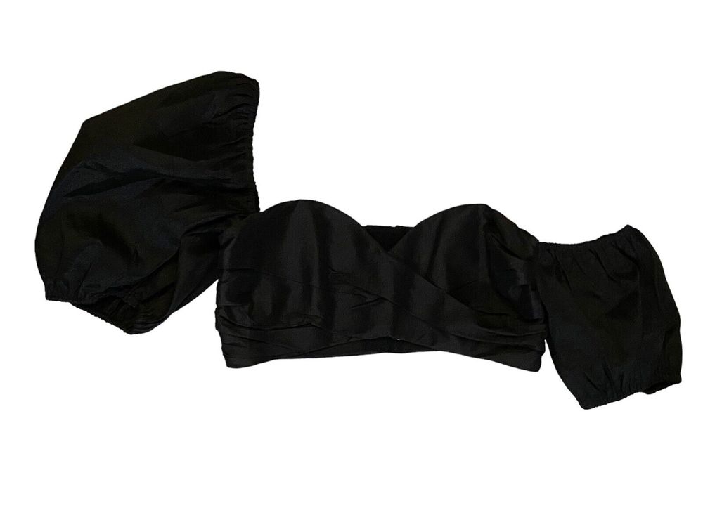 New Lovers & Friends Savannah Cropped‎ Top Black Puff Connected Sleeve Size L